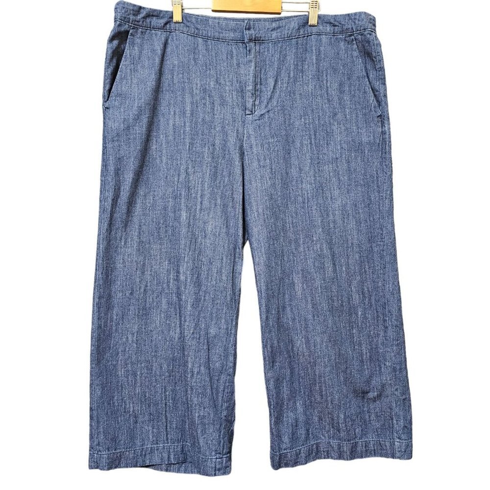 Merona Pants Womens Size XS 100% Cotton Blue Denim Wide Leg High Rise Casual